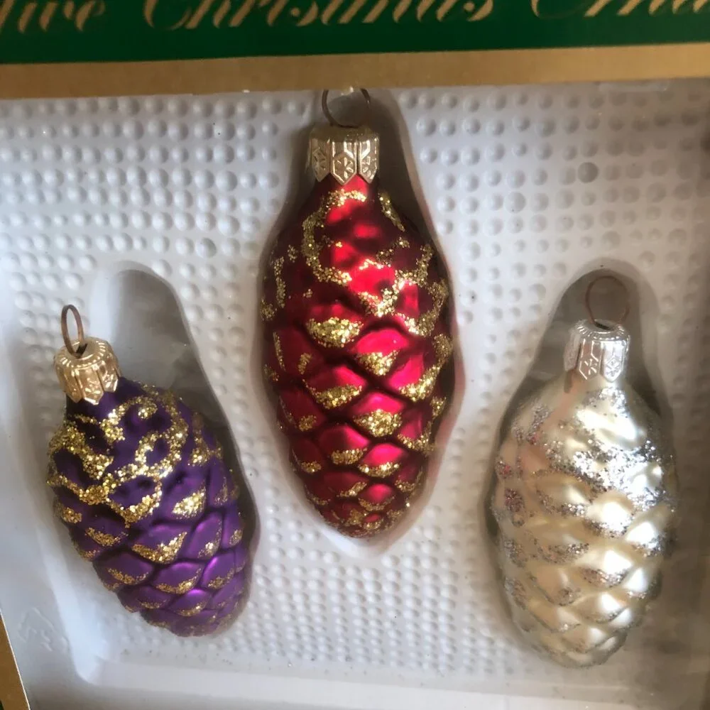Christmas Glass Glitter Pinecone Ornaments Set of 7 Sears Roebuck Co. 1980